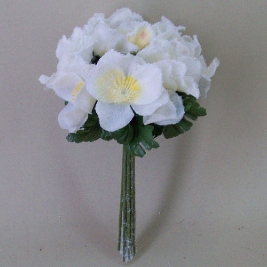 Artificial Christmas Roses Posy (Hellebores) White Frosted Christmas Flowers